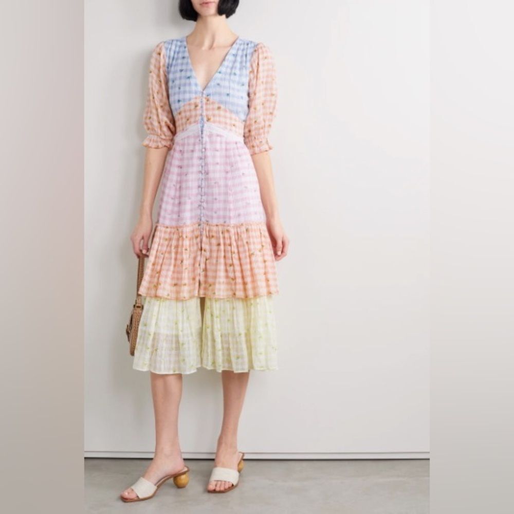 Loveshackfancy Plaid Midi Ollie Rosebud Checked Plaid Midi Dress Size 2